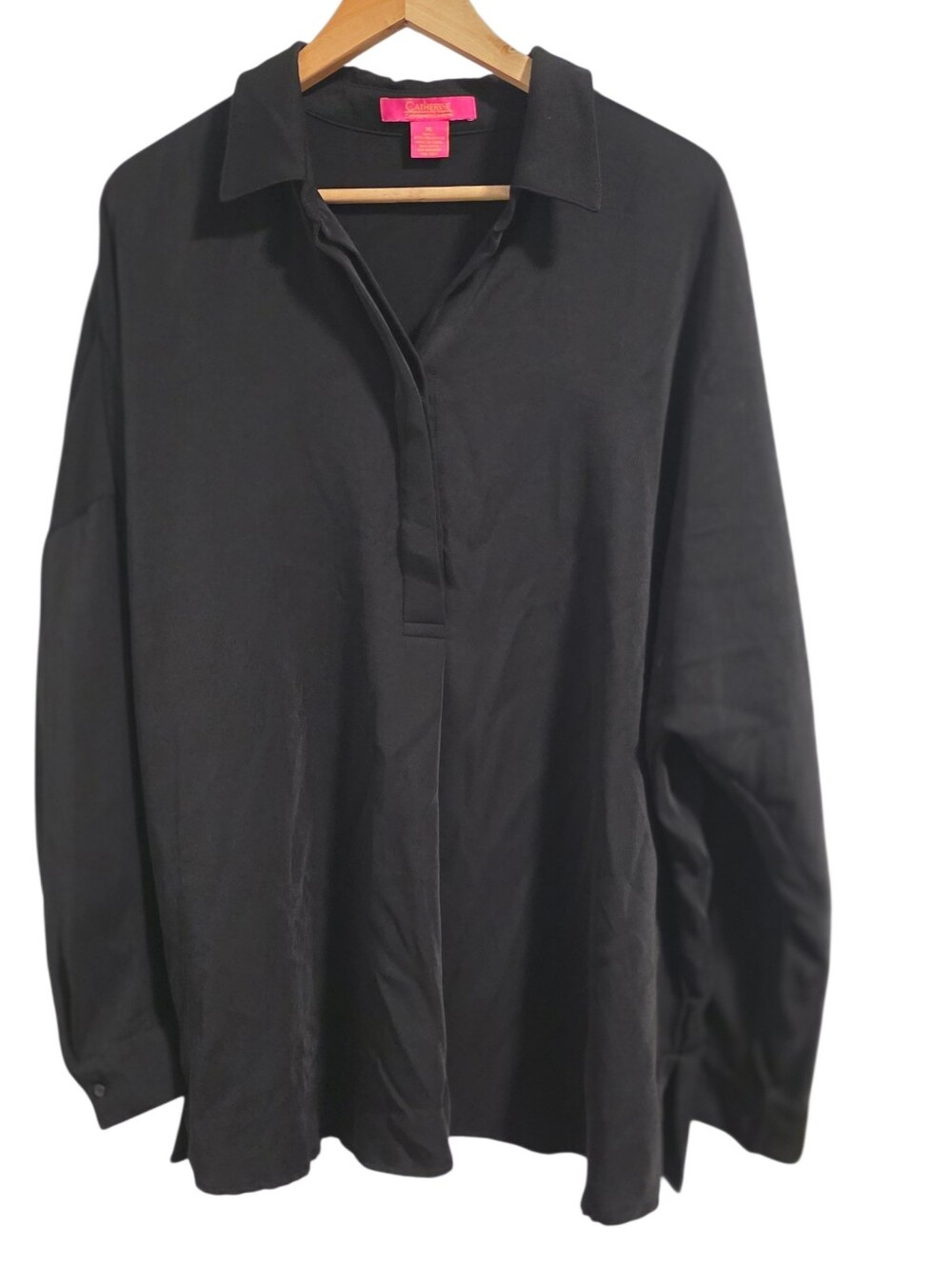 Catherine 1/4 Hidden Button Longlseeve Blouse Black Size XL